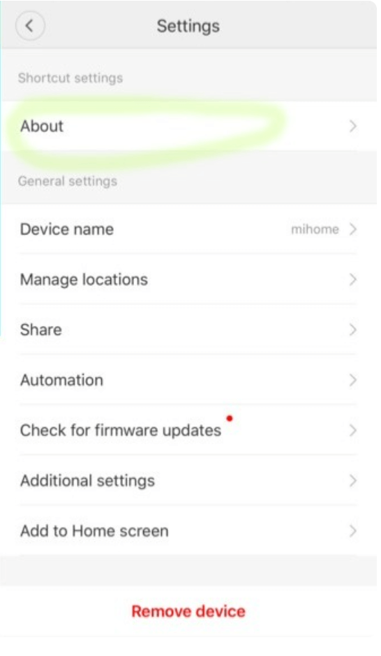 The Xiaomi Home settings