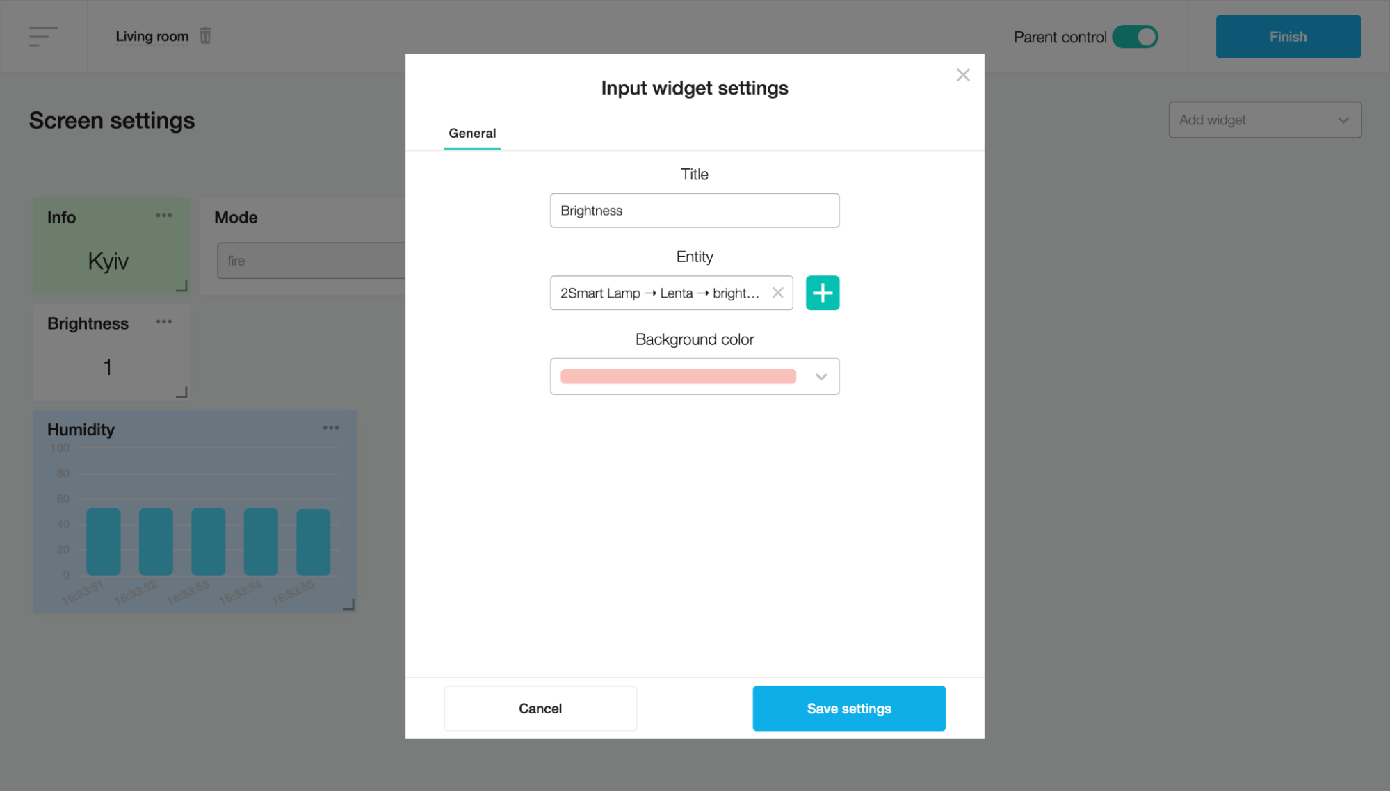 Input widget settings