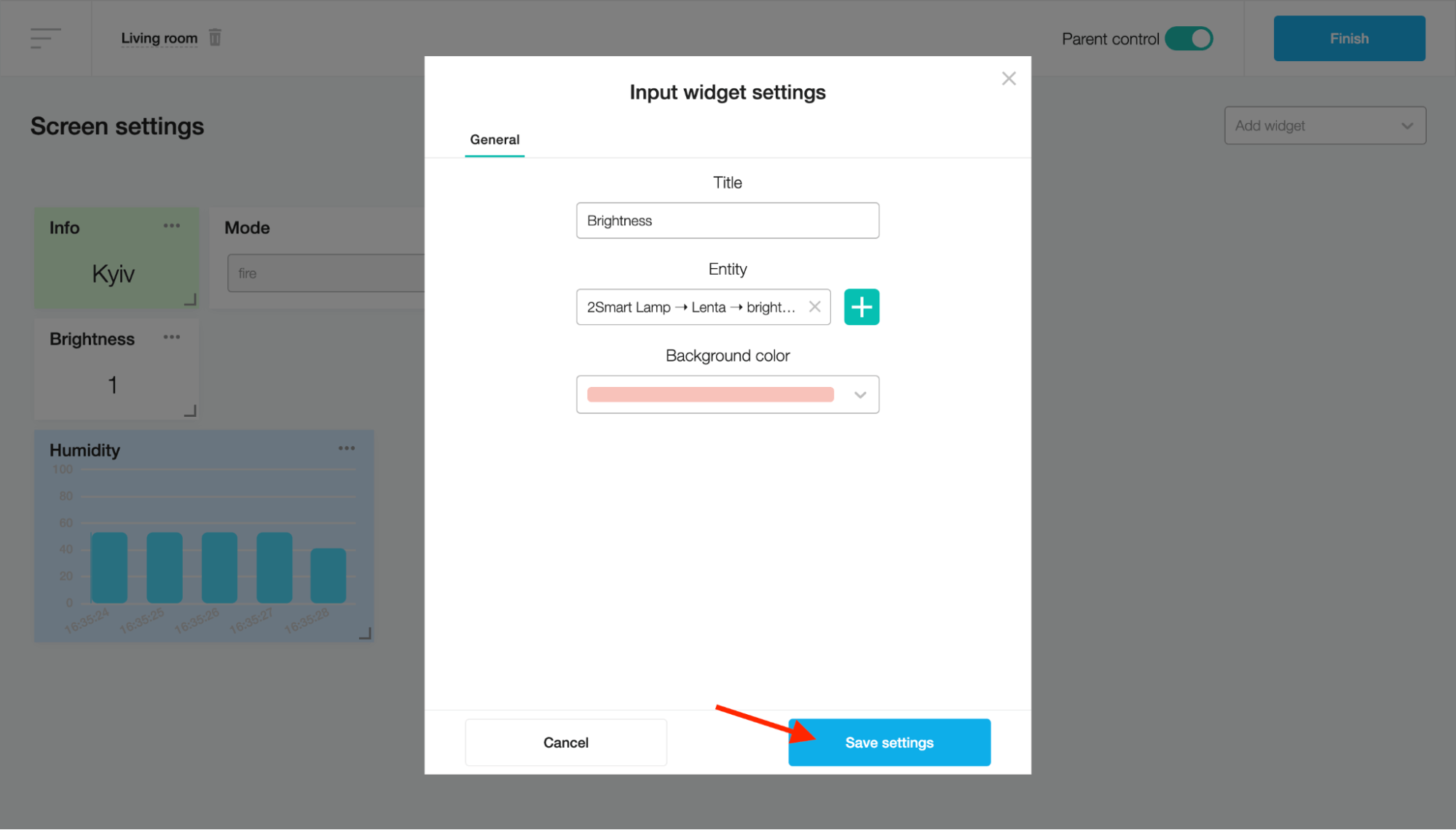 Input widget settings
