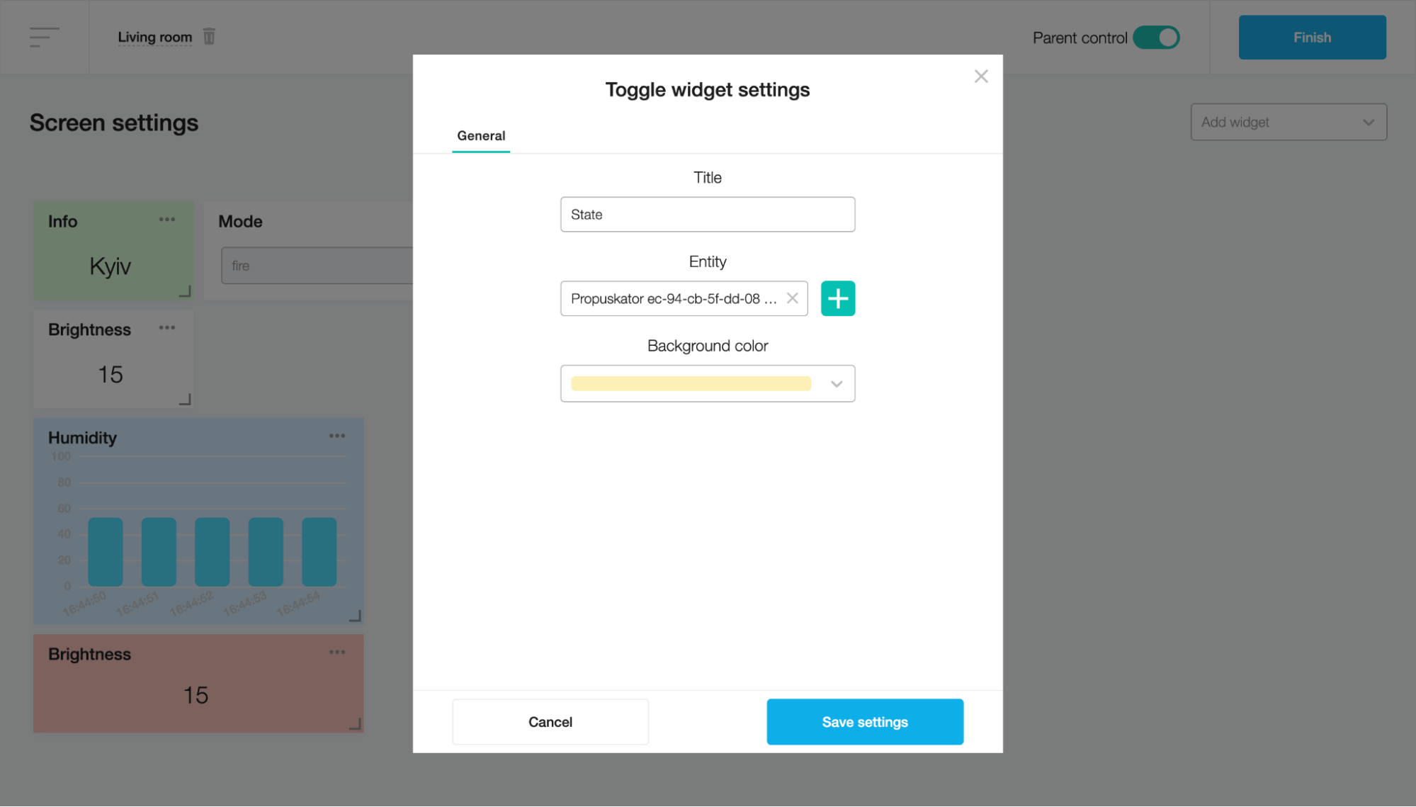 Toggle widget settings