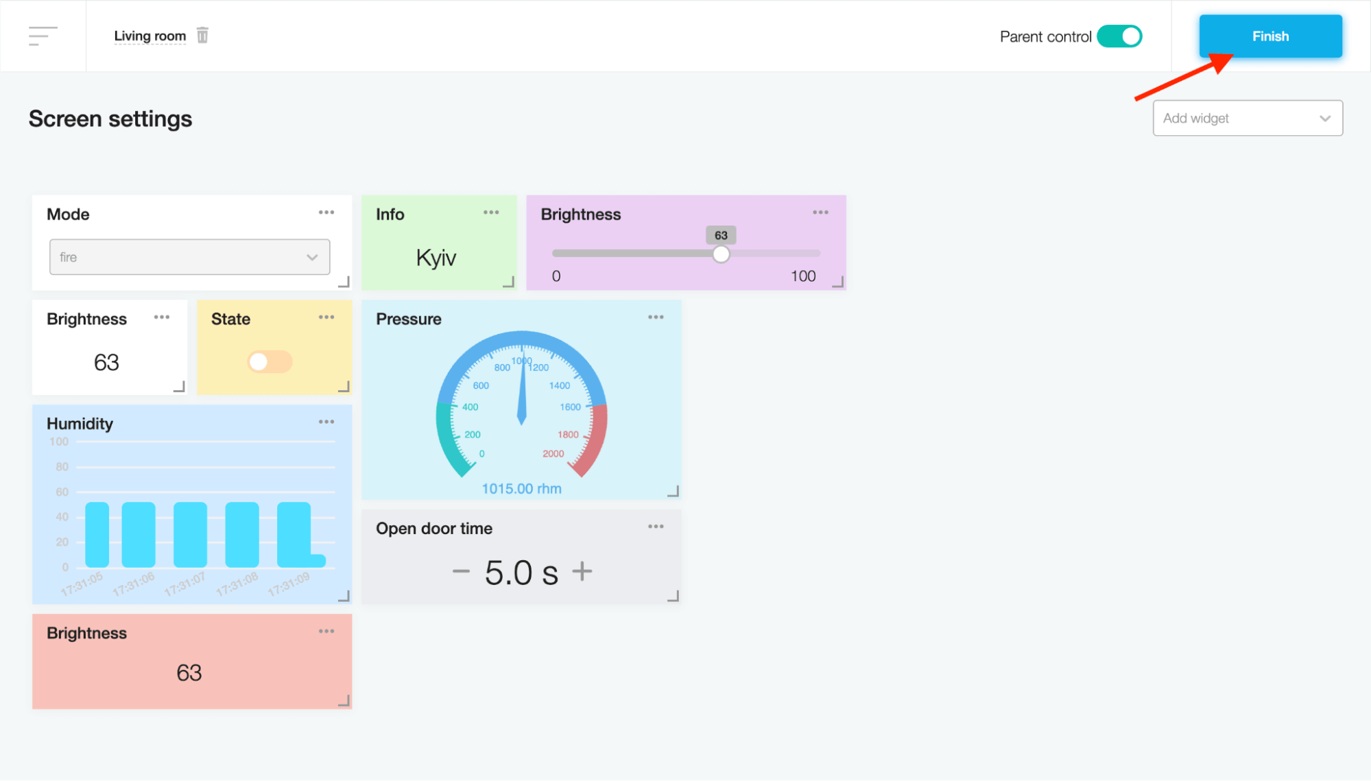 Adding the Thermostat widget to the screen