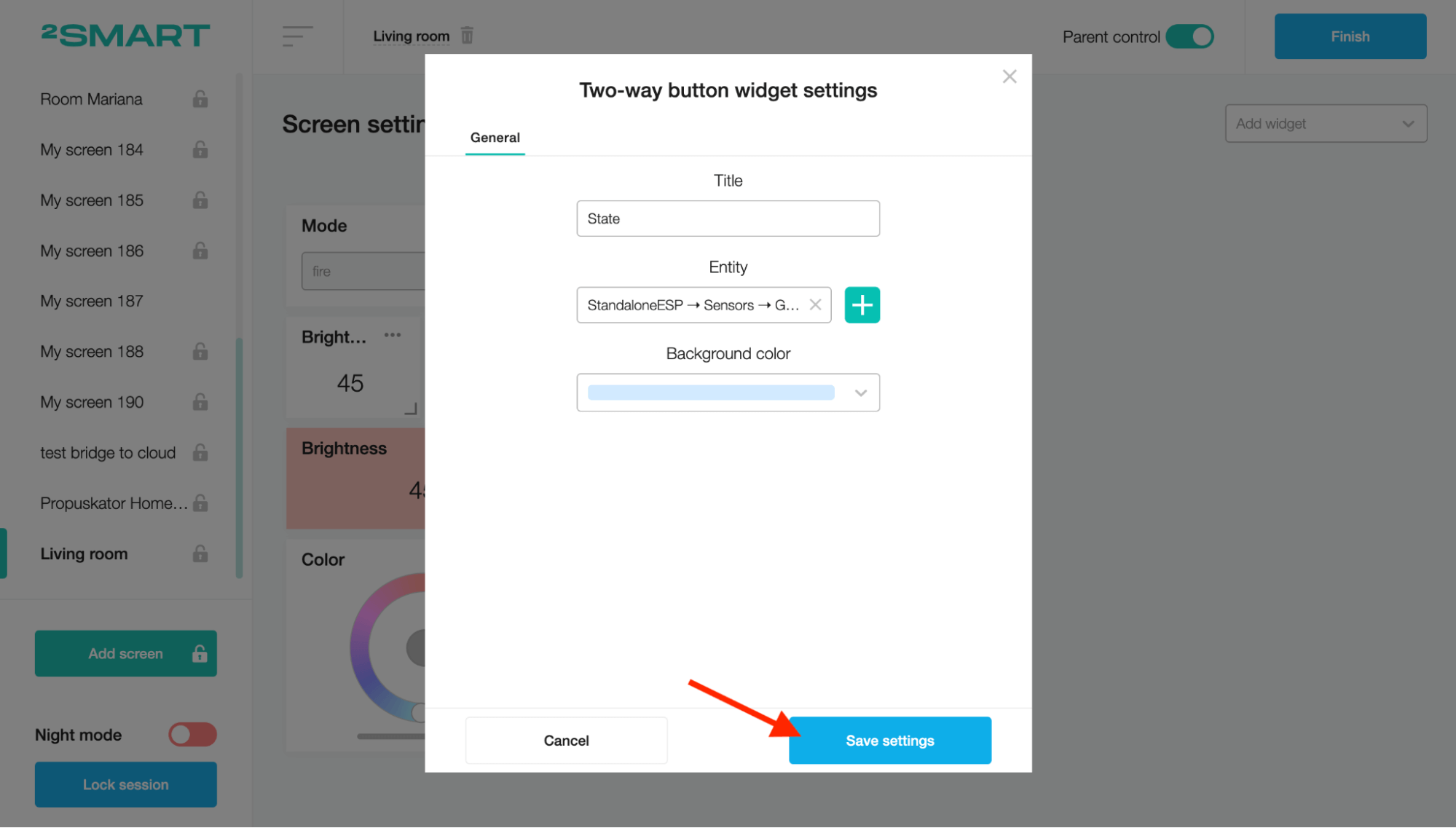 Two-way button widget settings