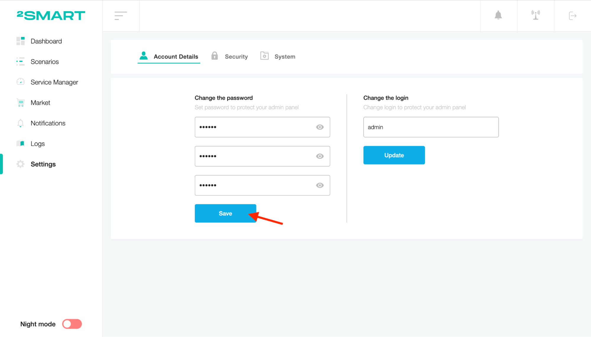 The Account Details tab